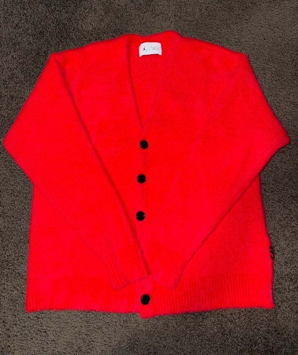 Jordan x Tatum Fuzzy Knit Cardigan in Bright Red men’s Size M